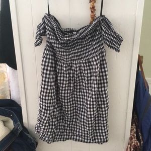 Dizzy Lizzy smocked gingham off shoulder dress